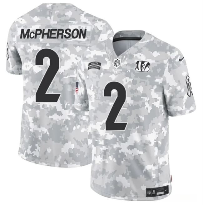 Men's Cincinnati Bengals #2 Evan McPherson 2024 F.U.S.E Arctic Camo Salute to Service Limited Stitched Football Jersey