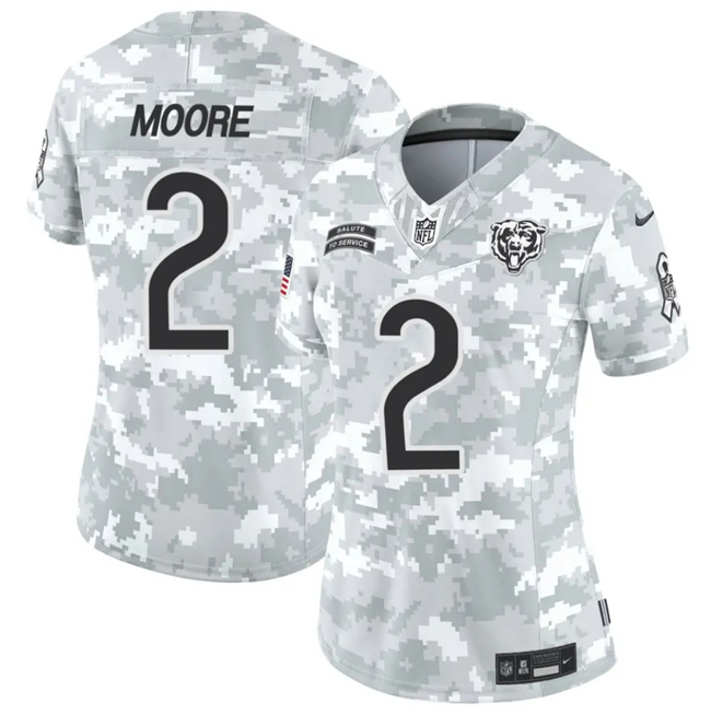 Women's Chicago Bears #2 DJ Moore 2024 F.U.S.E Arctic Camo Salute to Service Limited Stitched Football Jersey(Run Small)