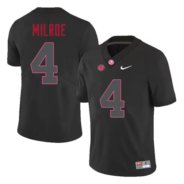 Men's Alabama Crimson Tide #4 Jalen Milroe Black Football Stitched Jersey