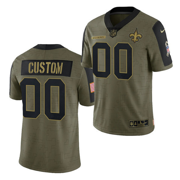 Youth New Orleans Saints Custom 2021 Olive Salute To Service Limited Stitched Jersey