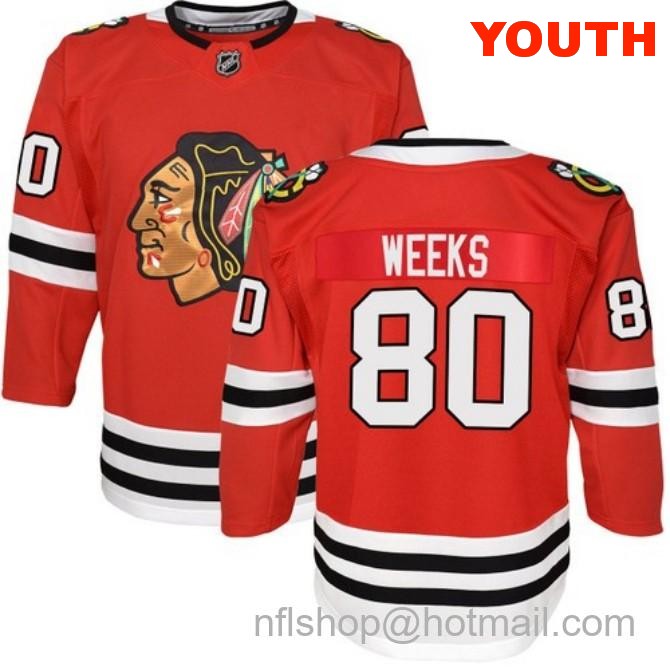 Kids Chicago Blackhawks #80 Mitchell Weeks Home Red Breakaway Fanatics Stitched Hockey Jersey