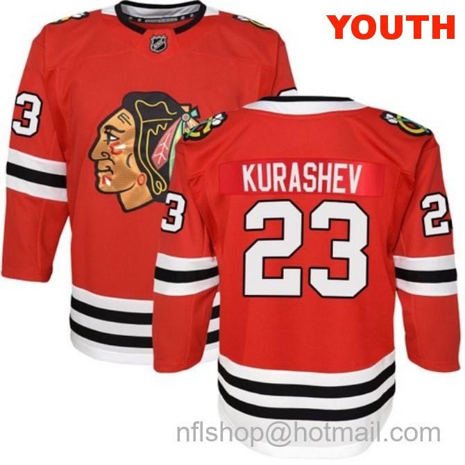 Kids Chicago Blackhawks #23 Philipp Kurashev Home Red Breakaway Fanatics Stitched Hockey Jersey