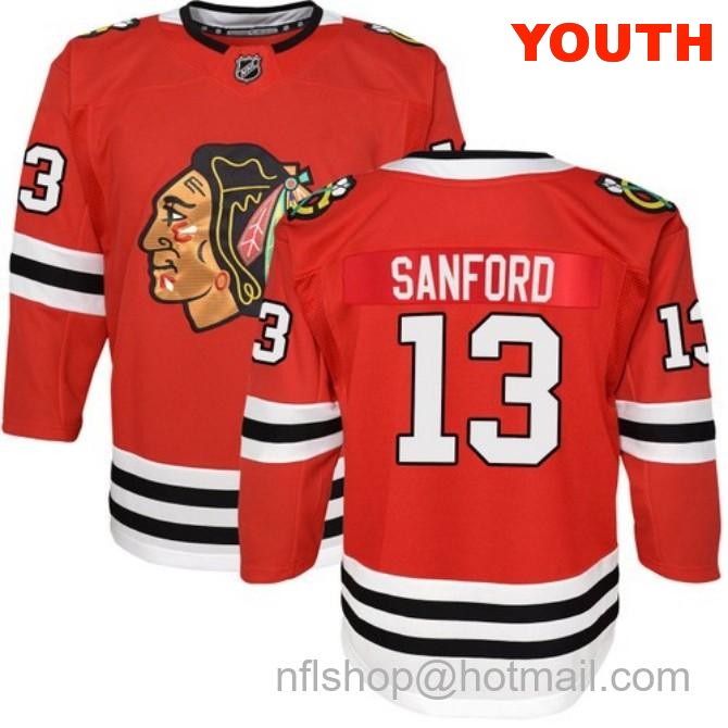 Kids Chicago Blackhawks #13 Zach Sanford Home Red Breakaway Fanatics Stitched Hockey Jersey