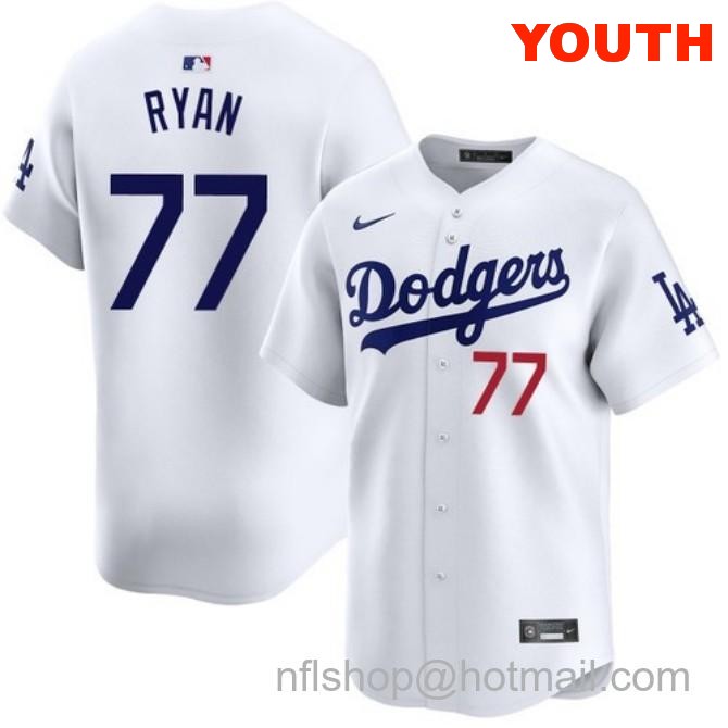 River Ryan Los Angeles Dodgers Youth Home White Limited Stitched Baseball Jersey