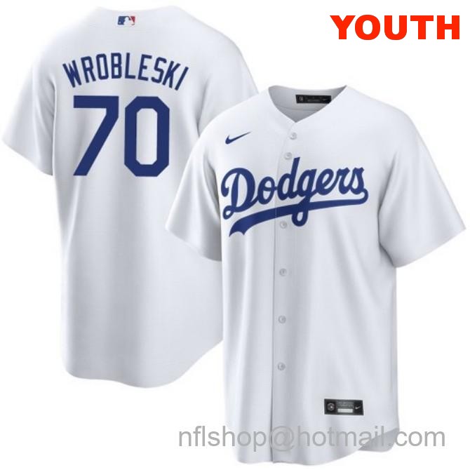 Justin Wrobleski Los Angeles Dodgers Youth Home White Cool Base Stitched Baseball Jersey