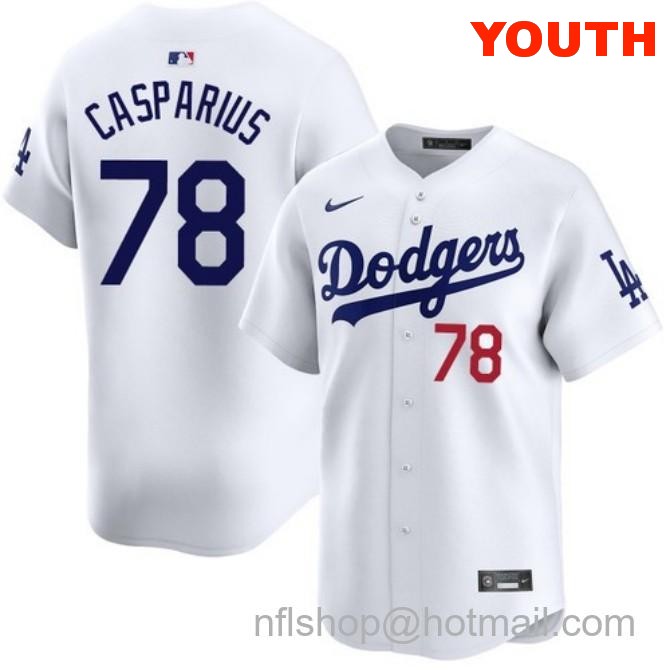 Ben Casparius Los Angeles Dodgers Youth Home White Limited Stitched Baseball Jersey