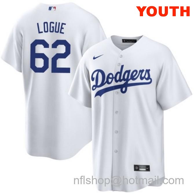 Zach Logue Los Angeles Dodgers Youth Home White Cool Base Stitched Baseball Jersey