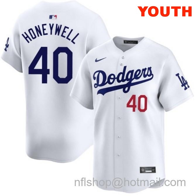 Brent Honeywell Los Angeles Dodgers Youth Home White Limited Stitched Baseball Jersey