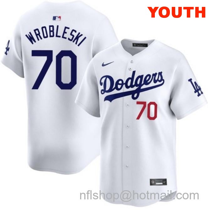 Justin Wrobleski Los Angeles Dodgers Youth Home White Limited Stitched Baseball Jersey