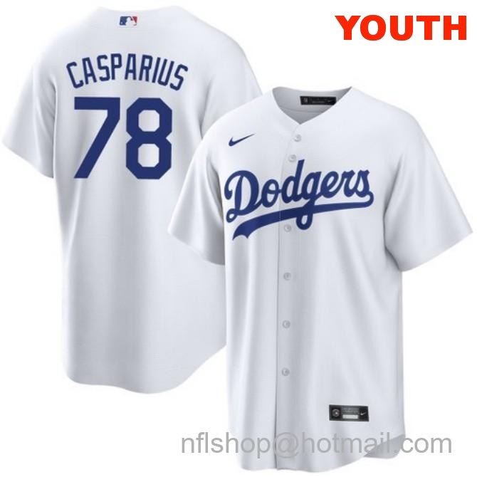 Ben Casparius Los Angeles Dodgers Youth Home White Cool Base Stitched Baseball Jersey