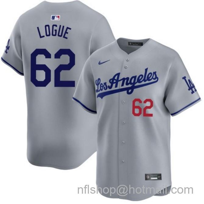 Nike Men's #62 Zach Logue Gray Los Angeles Dodgers Road Limited Stitched Baseball Jersey