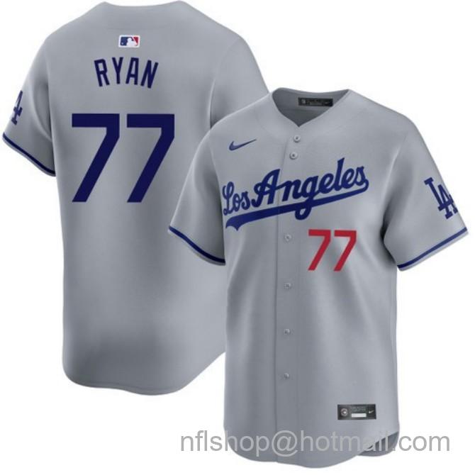 Nike Men's #77 River Ryan Gray Los Angeles Dodgers Road Limited Stitched Baseball Jersey