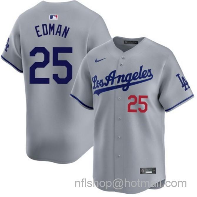 Nike Men's #25 Tommy Edman Gray Los Angeles Dodgers Road Limited Stitched Baseball Jersey