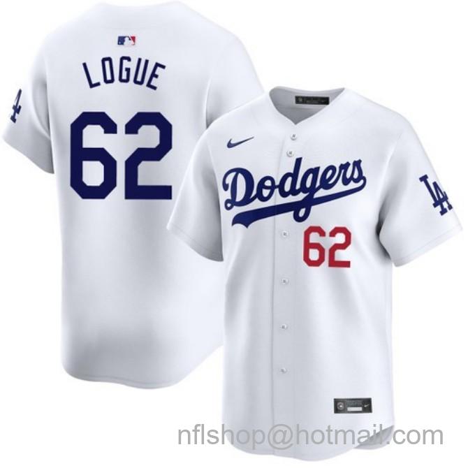 Nike Men's #62 Zach Logue White Los Angeles Dodgers Home Limited Stitched Baseball Jersey