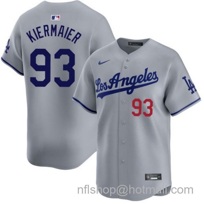 Nike Men's #93 Kevin Kiermaier Gray Los Angeles Dodgers Road Limited Stitched Baseball Jersey