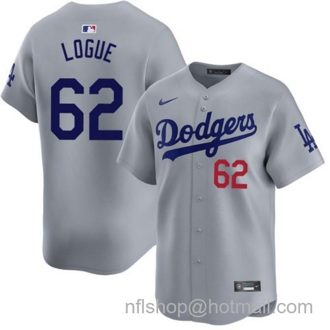 Nike Men's #62 Zach Logue Gray Los Angeles Dodgers Alternate Road Limited Stitched Baseball Jersey