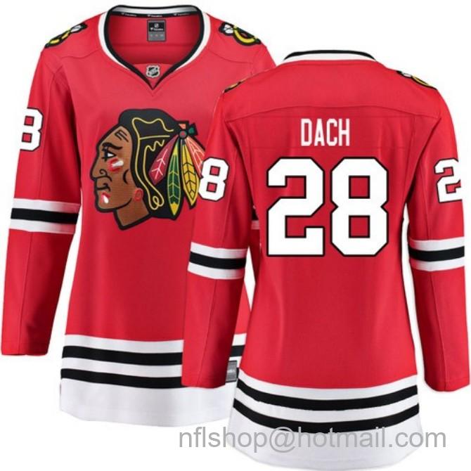 Women's #28 Colton Dach Chicago Blackhawks Women's Home Red Breakaway Fanatics Stitched Hockey Jersey