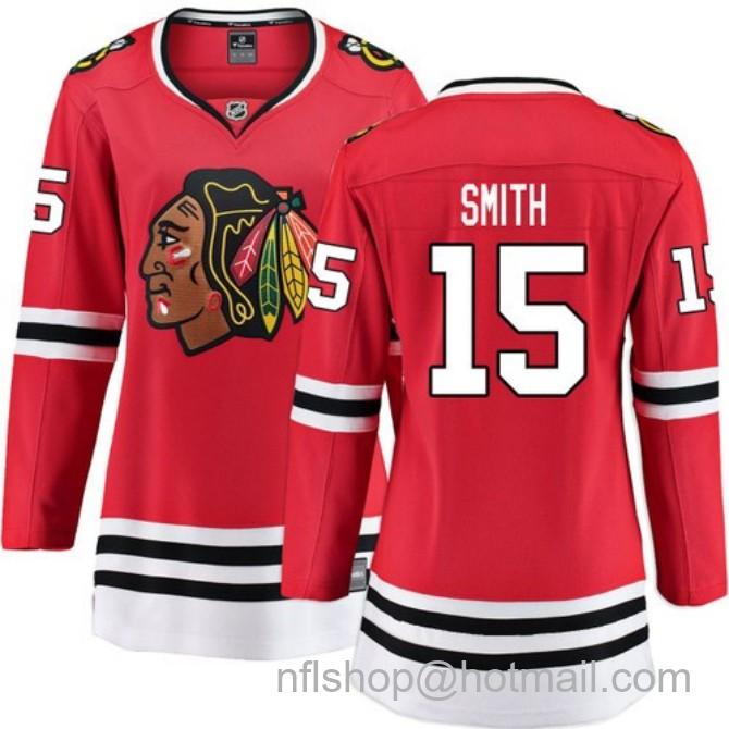 Women's #15 Craig Smith Chicago Blackhawks Women's Home Red Breakaway Fanatics Stitched Hockey Jersey