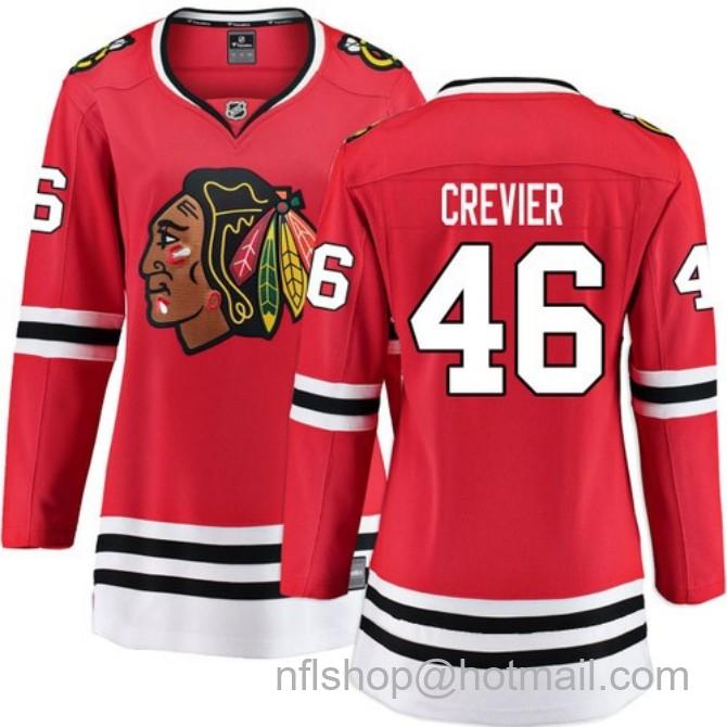 Women's #46 Louis Crevier Chicago Blackhawks Women's Home Red Breakaway Fanatics Stitched Hockey Jersey