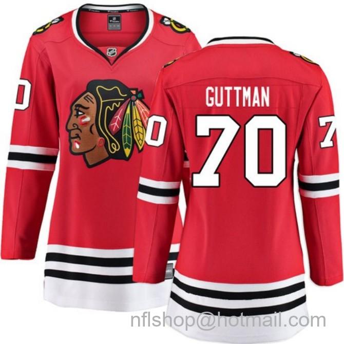 Women's #70 Cole Guttman Chicago Blackhawks Women's Home Red Breakaway Fanatics Stitched Hockey Jersey