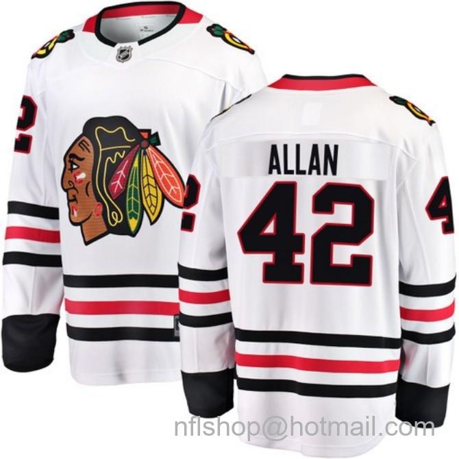 Men's #42 Nolan Allan Chicago Blackhawks Road White Breakaway Fanatics Stitched Hockey Jersey