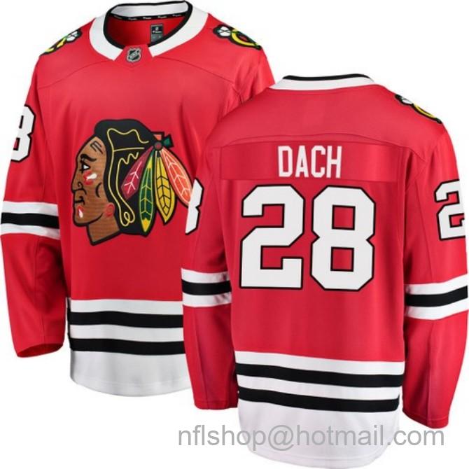 Men's #28 Colton Dach Chicago Blackhawks Home Red Breakaway Fanatics Stitched Hockey Jersey