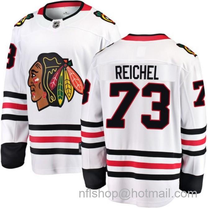 Men's #73 Lukas Reichel Chicago Blackhawks Road White Breakaway Fanatics Stitched Hockey Jersey