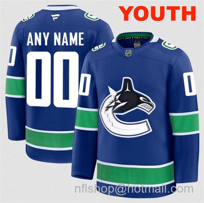 Customized Fanatics Youth Vancouver Canucks Blue 2024-25 Home Stitched Hockey Jersey