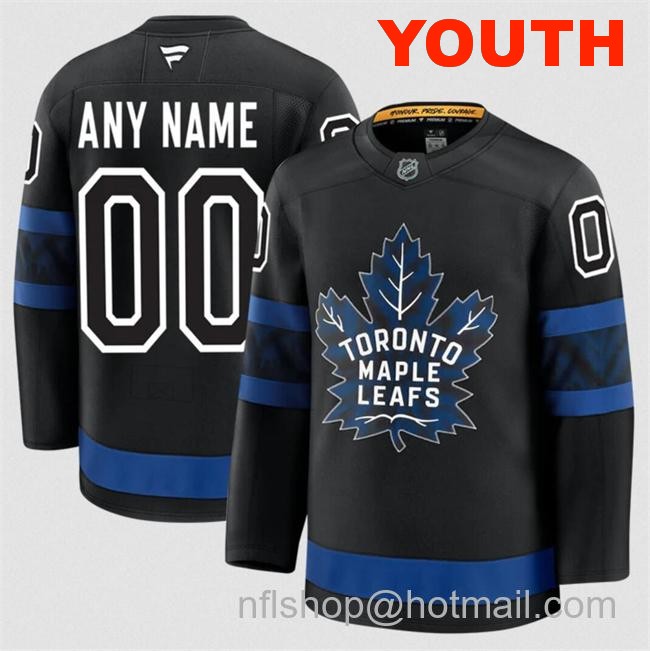 Customized Fanatics Youth Toronto Maple Leafs Black 2024-25 Alternate Stitched Hockey Jersey