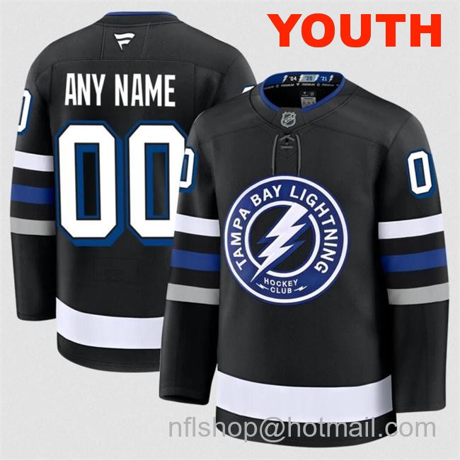 Customized Fanatics Youth Tampa Bay Lightning Black 2024-25 Alternate Stitched Hockey Jersey