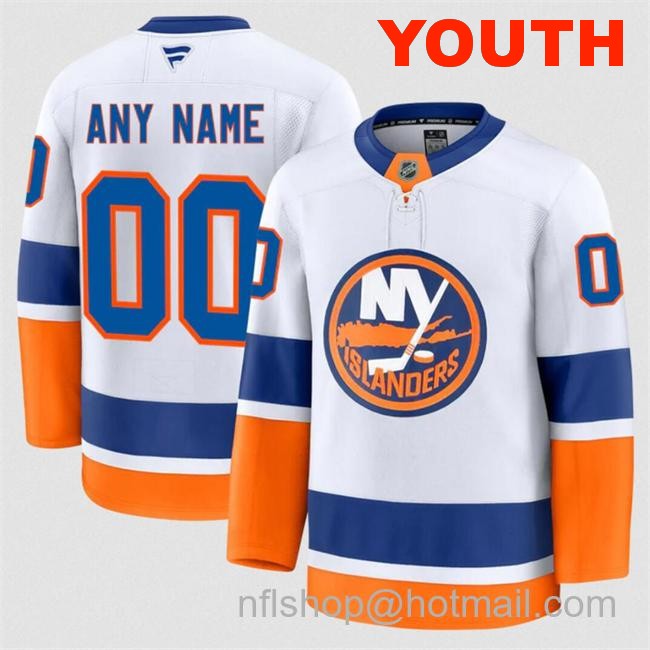 Customized Fanatics Youth New York Islanders White 2024-25 Away Stitched Hockey Jersey