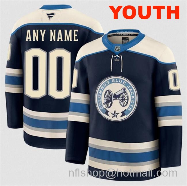 Customized Fanatics Youth Columbus Blue Jackets Navy 2024-25 Alternate Stitched Hockey Jersey