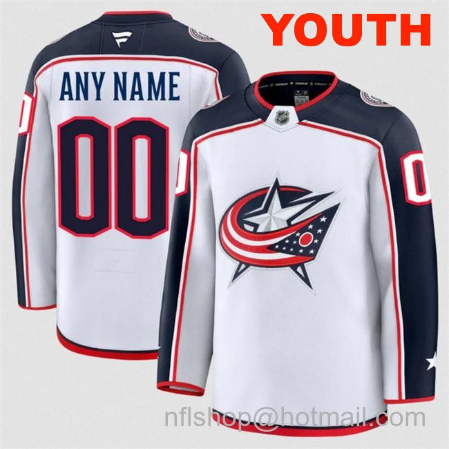 Customized Fanatics Youth Columbus Blue Jackets White 2024-25 Away Stitched Hockey Jersey