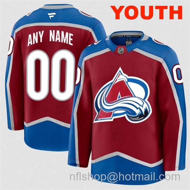 Customized Fanatics Youth Colorado Avalanche Burgundy 2024-25 Home Stitched Jersey