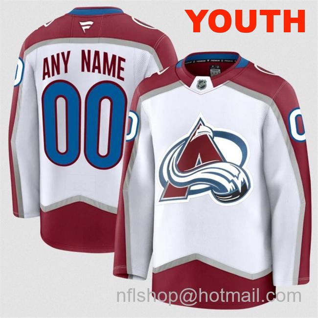 Customized Fanatics Youth Colorado Avalanche White 2024-25 Away Stitched Jersey