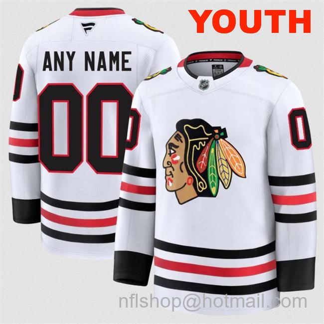 Customized Fanatics Youth Chicago Blackhawks White 2024-25 Away Stitched Hockey Jersey