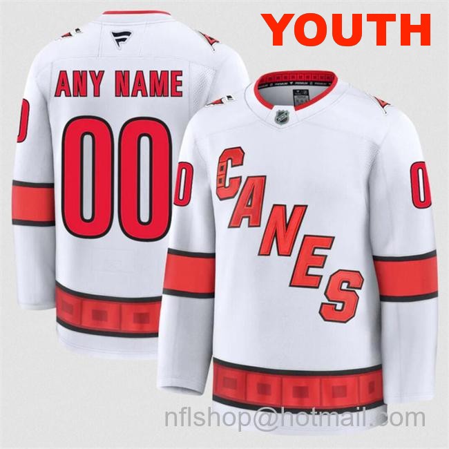 Customized Fanatics Youth Carolina Hurricanes White 2024-25 Away Stitched Hockey Jersey