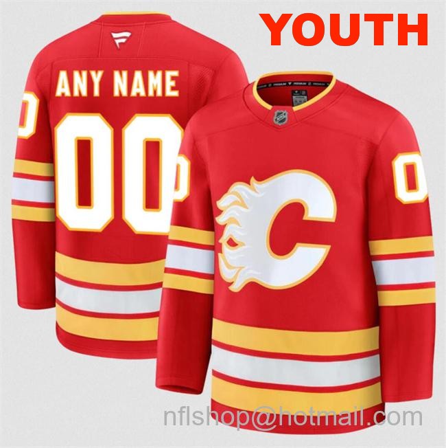 Customized Fanatics Youth Calgary Flames Red 2024-25 Home Stitched Hockey Jersey