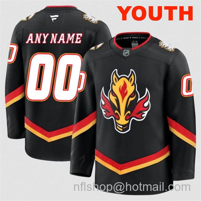 Customized Fanatics Youth Calgary Flames Black 2024-25 Alternate Stitched Hockey Jersey