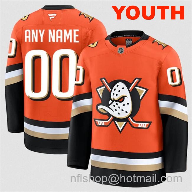 Customized Fanatics Youth Anaheim Ducks Orange 2024-25 Home Stitched Hockey Jersey