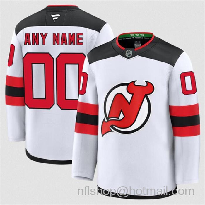 Customized Fanatics Men's New Jersey Devils White 2024-25 Away Stitched Hockey Jersey