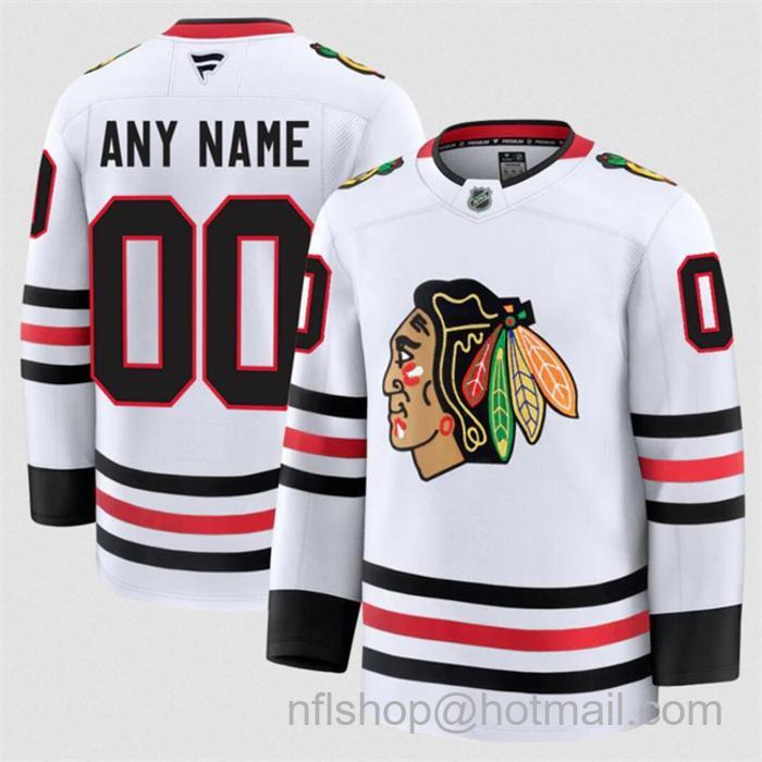 Customized Fanatics Men's Chicago Blackhawks White 2024-25 Away Stitched Hockey Jersey