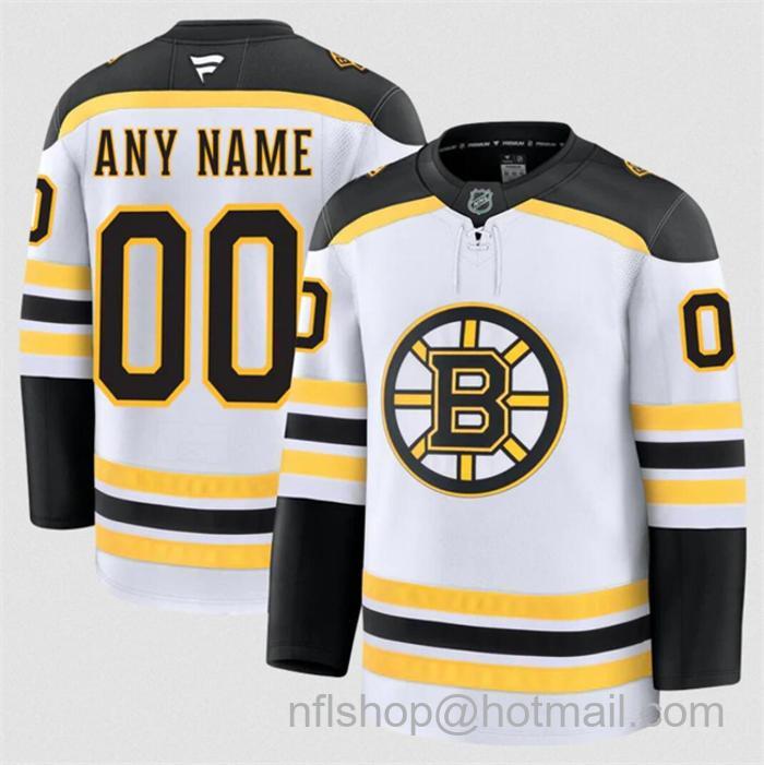 Customized Fanatics Men's Boston Bruins White 2024-25 Away Stitched Hockey Jersey