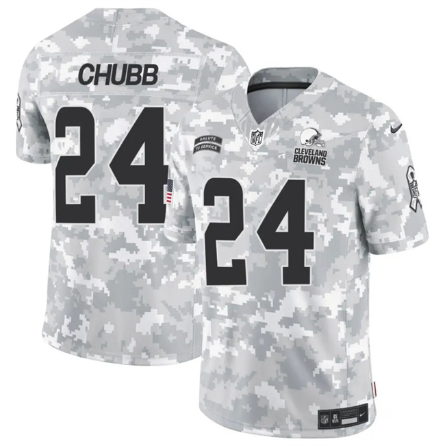 Men's Cleveland Browns #24 Nick Chubb 2024 F.U.S.E Arctic Camo Salute to Service Limited Stitched Football Jersey