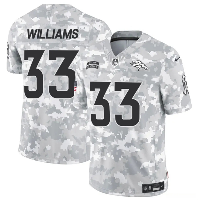 Men's Denver Broncos #33 Javonte Williams 2024 F.U.S.E Arctic Camo Salute to Service Limited Stitched Football Jersey