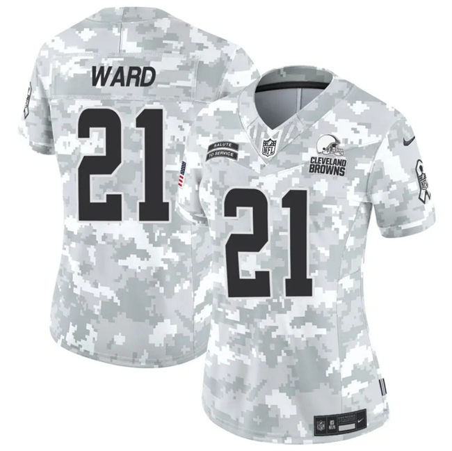 Women's Cleveland Browns #21 Denzel Ward 2024 F.U.S.E Arctic Camo Salute to Service Limited Stitched Jersey(Run Small)