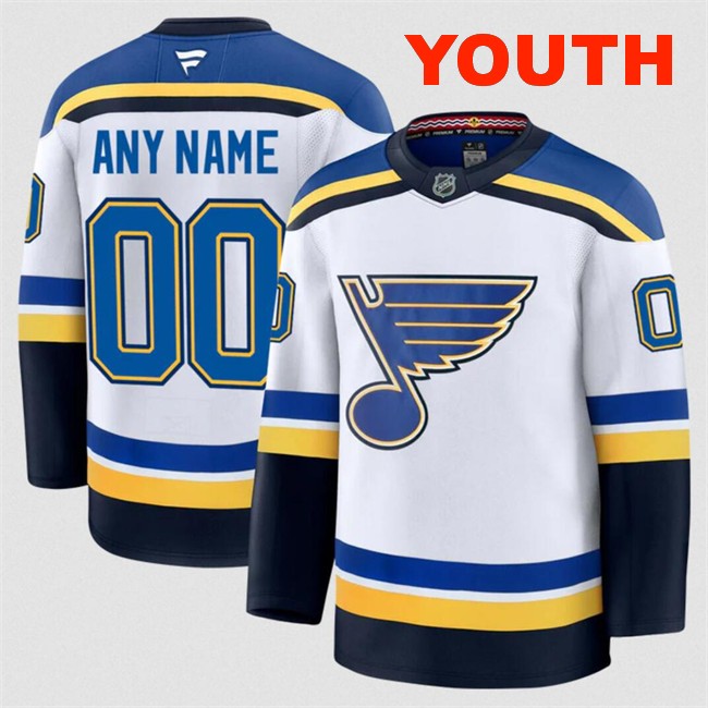 Customized Fanatics Youth St. Louis Blues White 2024-25 Away Stitched Hockey Jersey