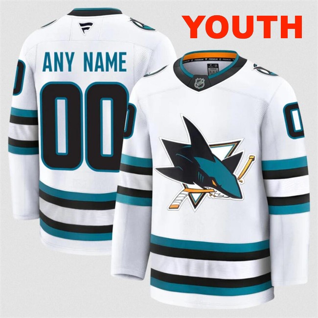 Customized Fanatics Youth San Jose Sharks White 2024-25 Away Stitched Hockey Jersey