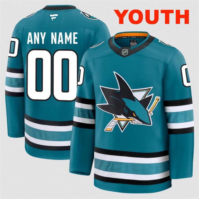 Customized Fanatics Youth San Jose Sharks Teal 2024-25 Home Stitched Hockey Jersey