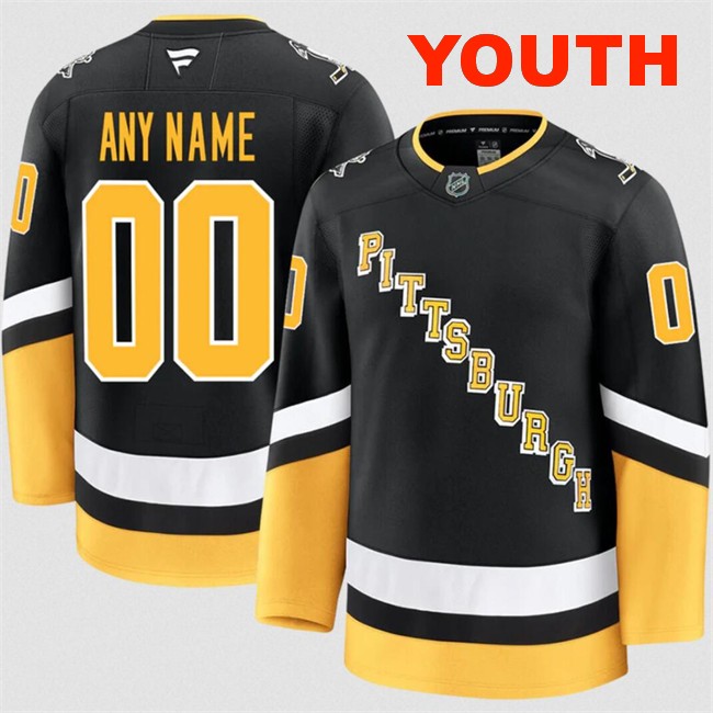 Customized Fanatics Youth Pittsburgh Penguins Black 2024-25 Alternate Stitched Hockey Jersey